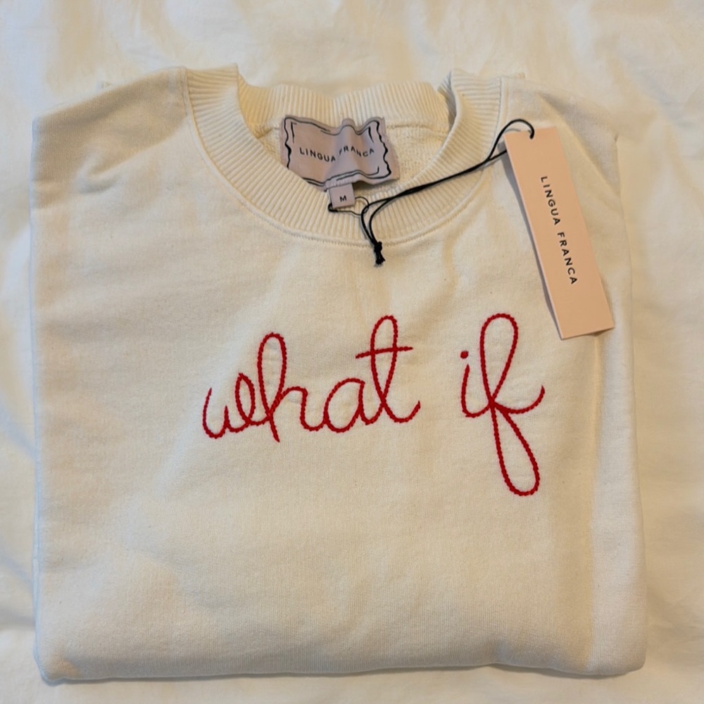 Lingua Franca Cream Sweater with Red Embroidery